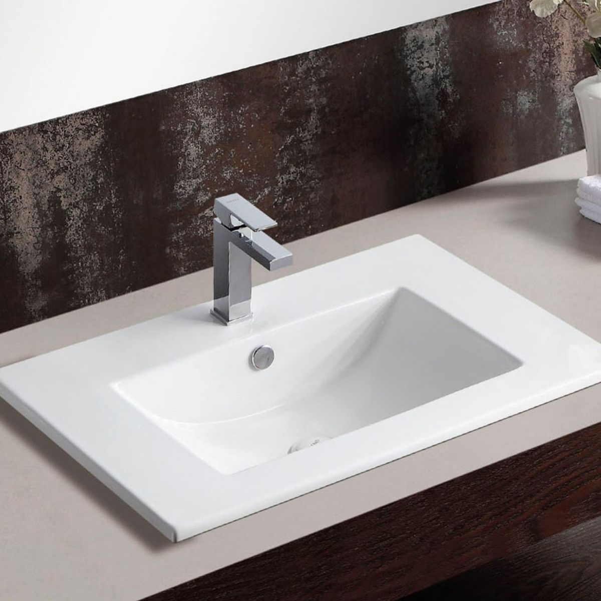 SENSI DACQUA - Lavamanos para Empotrar A Mueble Rectangular Blanco 62x46cm