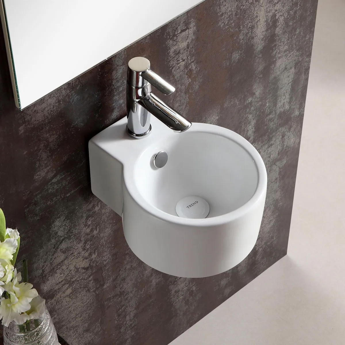 SENSI DACQUA - Lavamanos para Empotrar A Muro Redondo Blanco 34x28cm