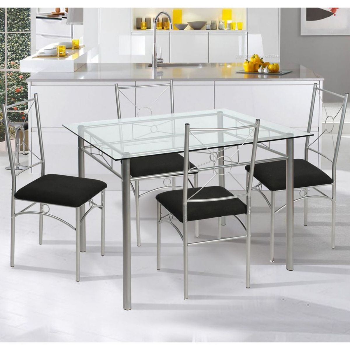 CASA BONITA - Juego de Comedor 4 Sillas Rio Plateado