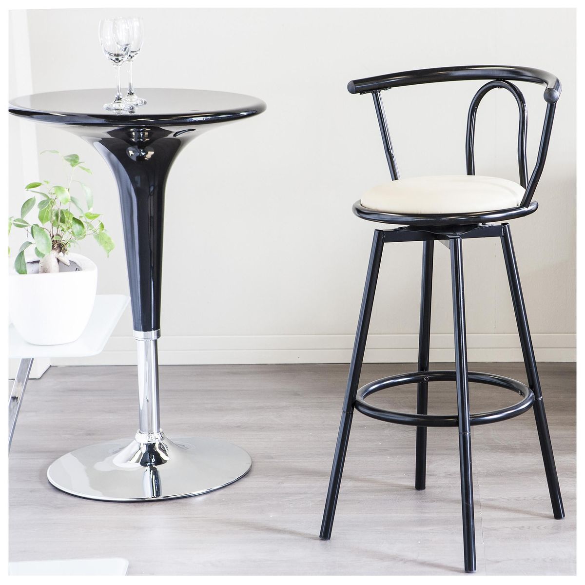 JUST HOME COLLECTION - Silla de Bar alta giratoria Negro