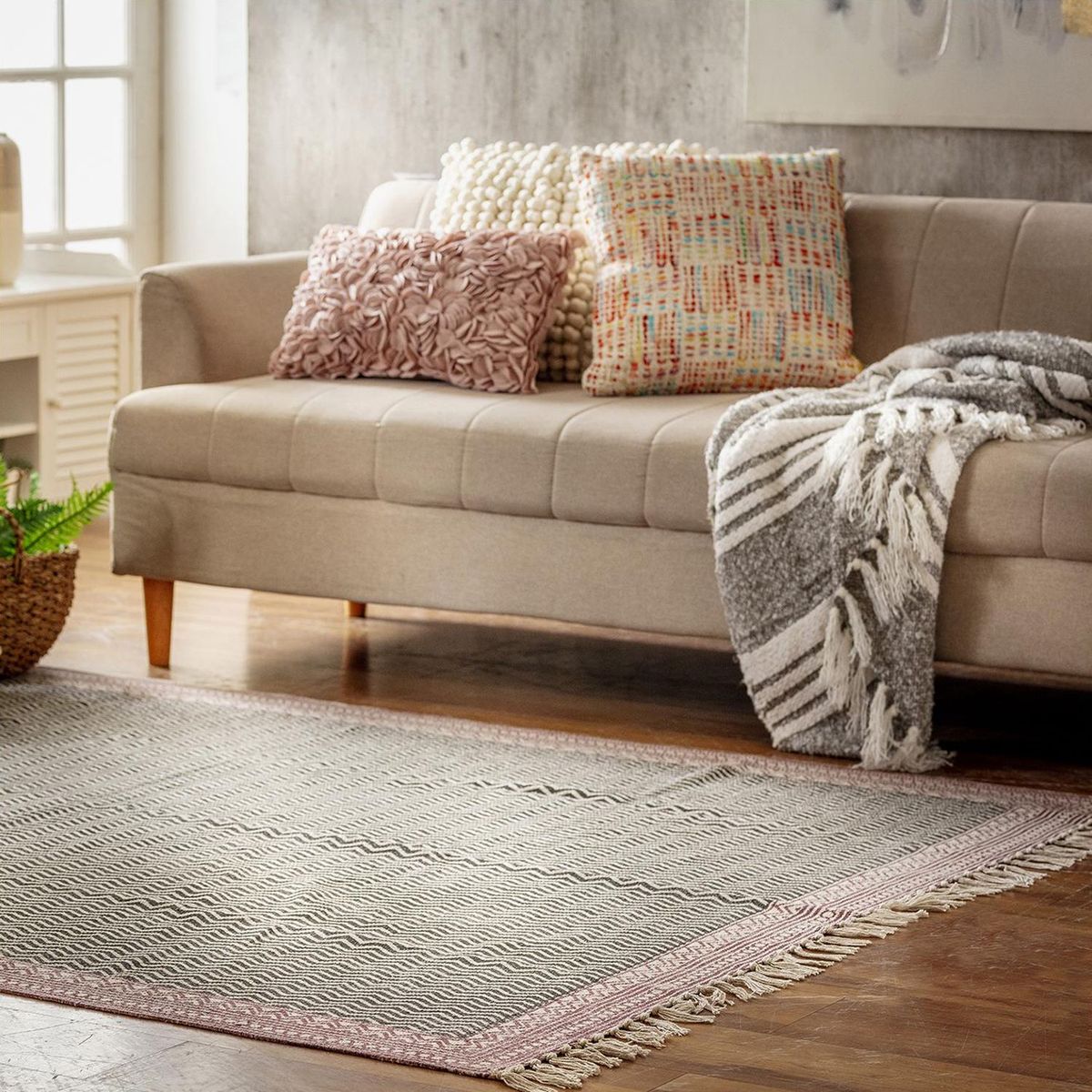 JUST HOME COLLECTION - Sofá de Tela 3 Cuerpos Beige