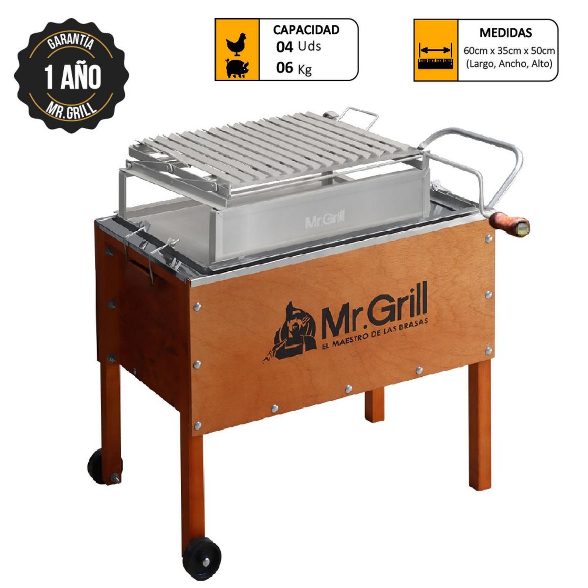 MR GRILL - Caja China Madera Pino/Acero Inoxidable Mr Grill 55X30 Cm