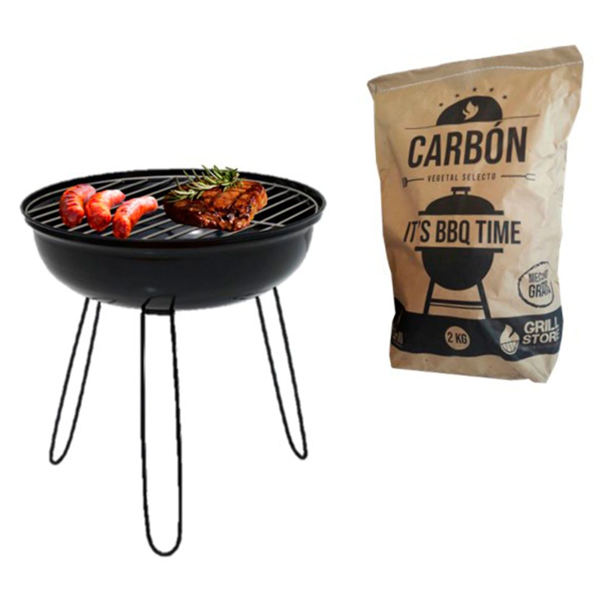 MR GRILL - Combo de Camping Mr Grill Parrilla a Carbón Redonda 35x31cm + Carbón
