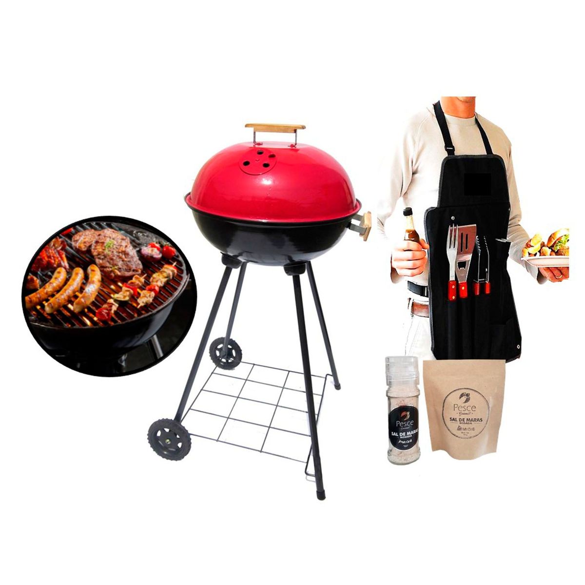 MR GRILL - Combo Round Grill + Mandil BBQX3 + Sal de Maras