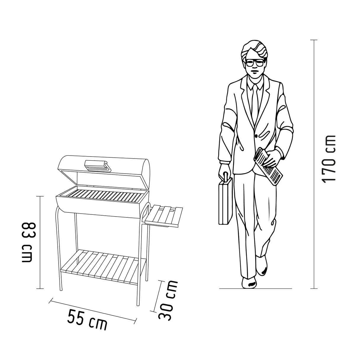 MR GRILL - Combo Parrilla Cilíndrica con tapa Mediana 55x83x30cm + Tabla de Picar