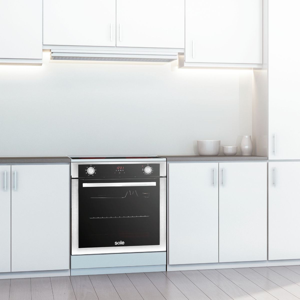 SOLE - Tricombo Sole Cocina Empotrable 4 Hornillas SOLCO034 + Campana Lineal 60cm TURE48CO + Horno a Gas 70 LtSOLHO007