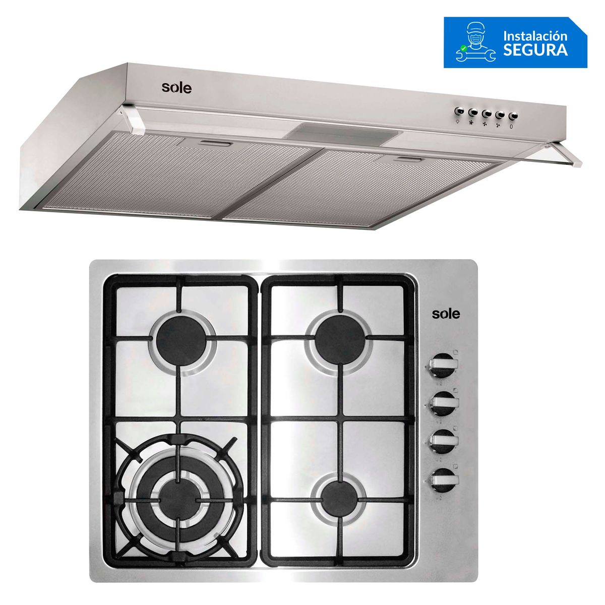 SOLE - Combo Sole Cocina Empotrable 4 Hornillas SOLCO036 + Campana Lineal 60cm TURE15CO