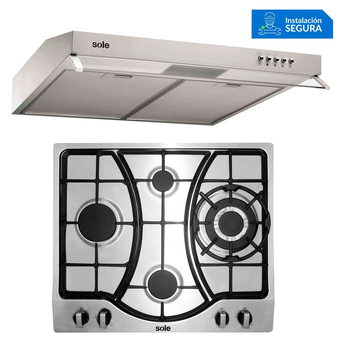 SOLE - Combo Sole Cocina Empotrable 4 Hornillas SOLCO037 + Campana Lineal 60cm TURE16CO