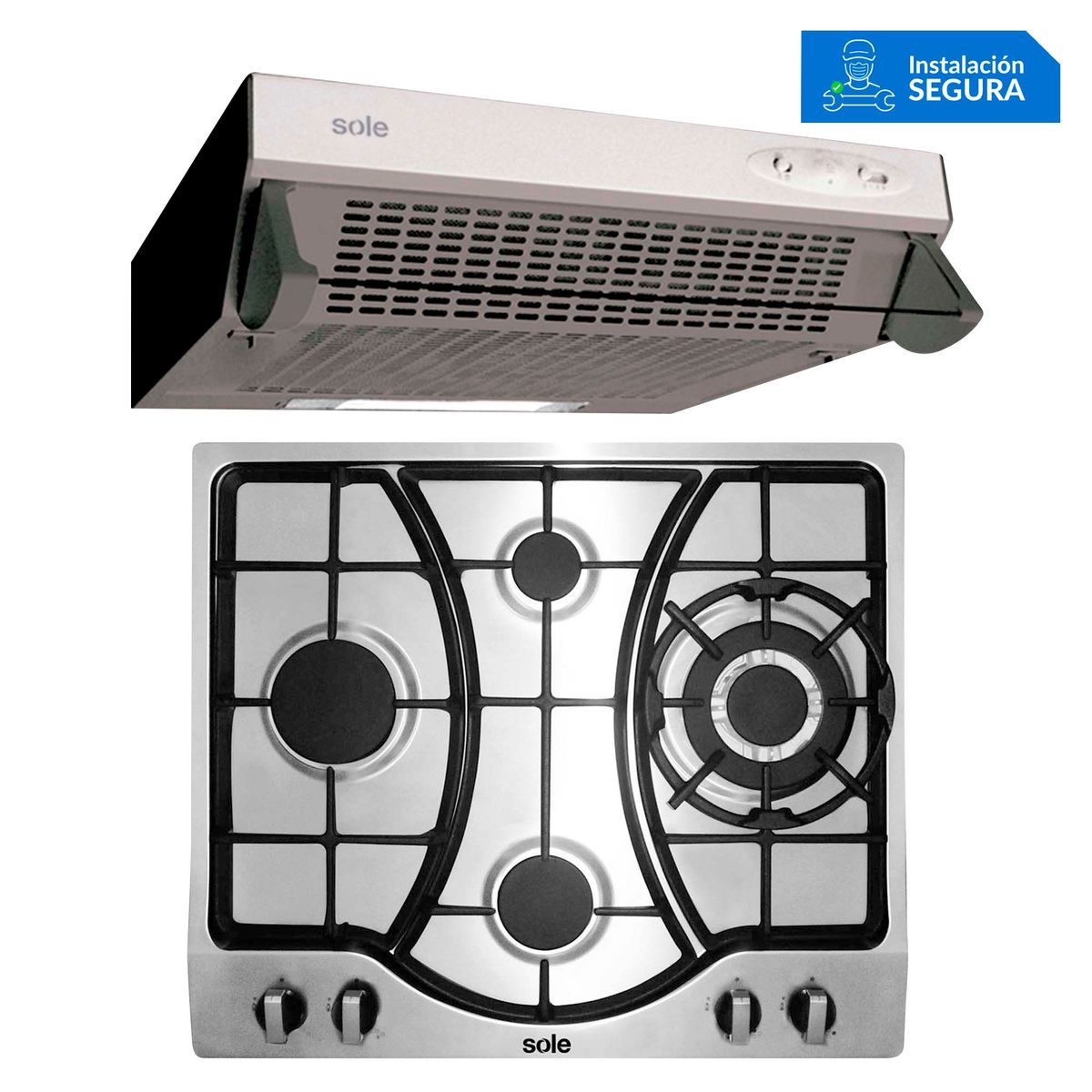 Combo Sole Cocina Empotrable 4 Hornillas SOLCO037 + Campana Lineal 60cm TURE11GO, marca SOLE - Foto Principal