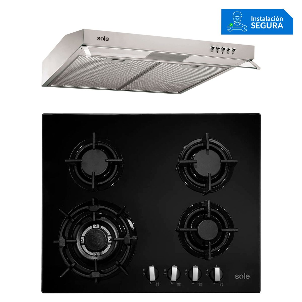 SOLE - Combo Sole Cocina Empotrable 4 Hornillas SOLCO034 + Campana Lineal 60cm TURE15CO