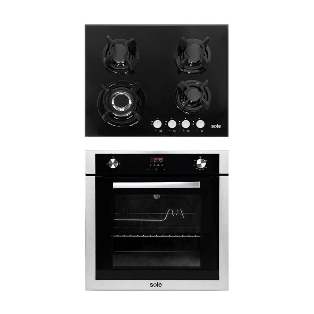 SOLE - Combo Encimera Empotrable A Gas 4 Hornillas SOLCO034 + Horno Empotrable A Gas 70L SOLHO007 Sole