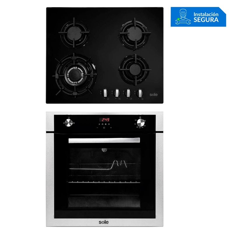 SOLE - Combo Sole Cocina Empotrable 4 Hornillas SOLCO034 + Horno a Gas 70 Lt SOLHO007