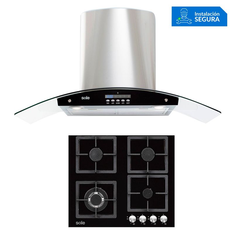 SOLE - Combo Sole Cocina Empotrable 4 Hornillas SOLCO040 + Campana Decorativa 90cm TURE63CO