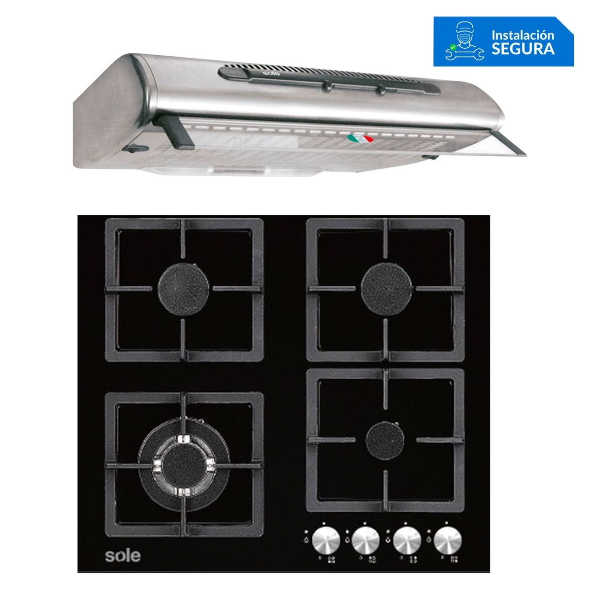 SOLE - Combo Sole Cocina Empotrable 4 Hornillas SOLCO040 + Campana Lineal 60cm TURE46CO
