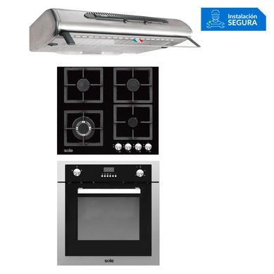 Combo Cocina a Gas SOLCO040 + Campana Extractora TURE48CO + Horno a Gas SOLHO007