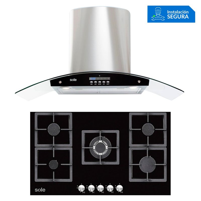 SOLE - Combo Sole Cocina Empotrable 5 Hornillas SOLCO041 + Campana Decorativa 90cm TURE63CO