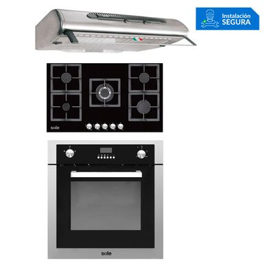 Combo Cocina a Gas SOLCO041 + Campana Extractora TURE47CO + Horno a Gas SOLHO007
