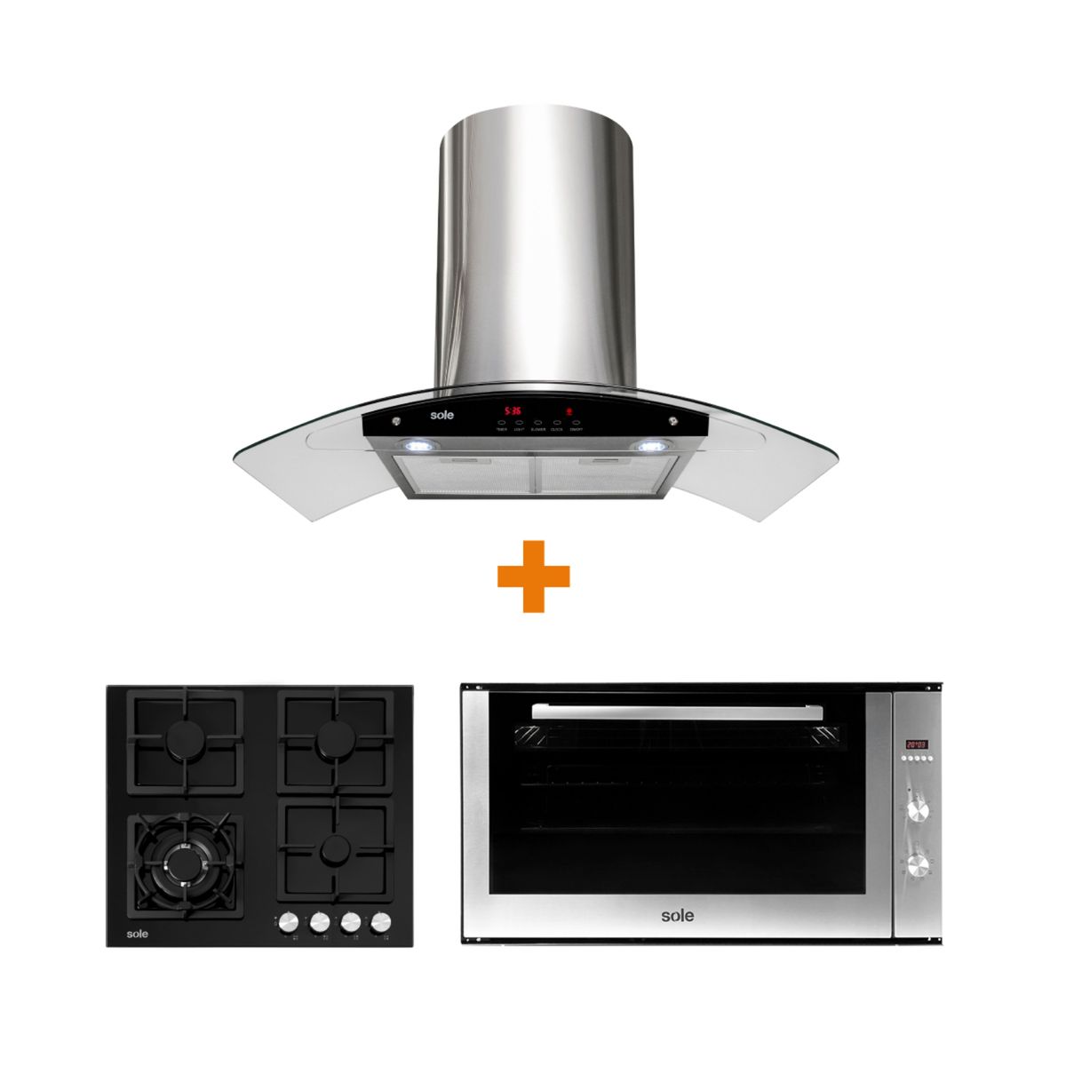 SOLE - Combo Cocina a Gas SOLCO040 + Campana Extractora TURE63CO + Horno Eléctrico SOLHO011
