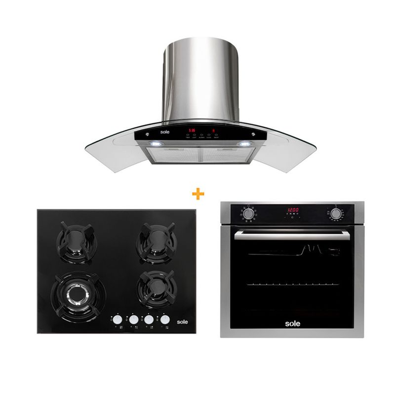 SOLE - Combo Cocina a Gas SOLCO034 + Campana Extractora TURE63CO + Horno Eléctrico SOLHO012