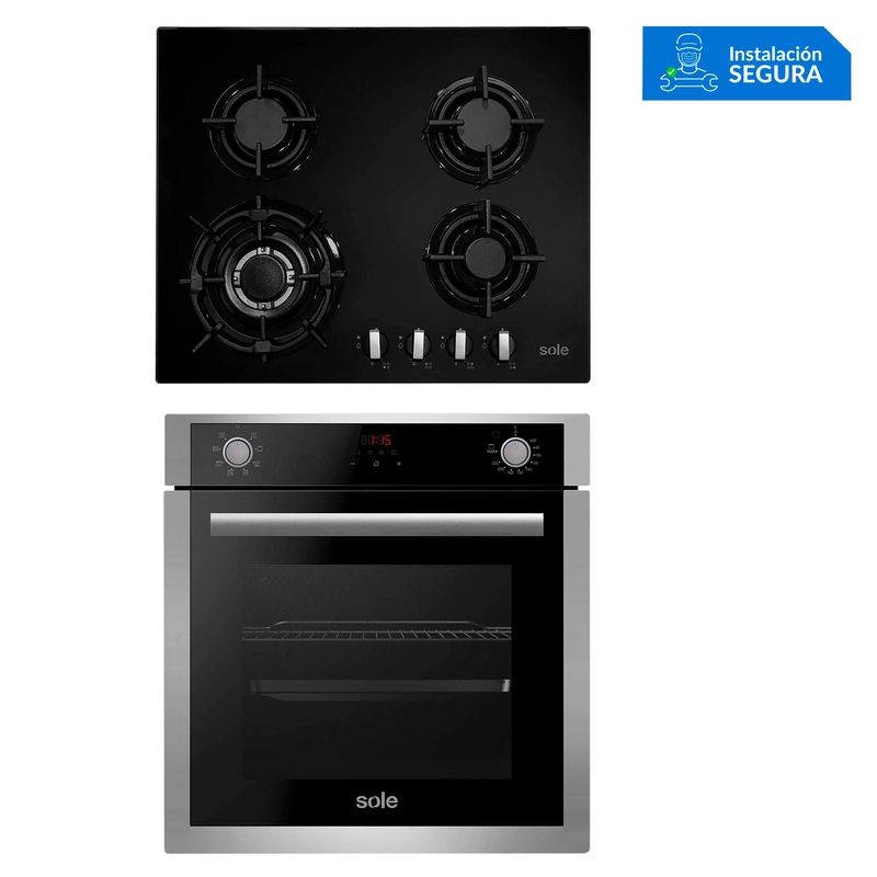 SOLE - Combo Sole Cocina Empotrable 4 Hornillas SOLCO034 + Horno Eléctrico 60cm SOLHO012
