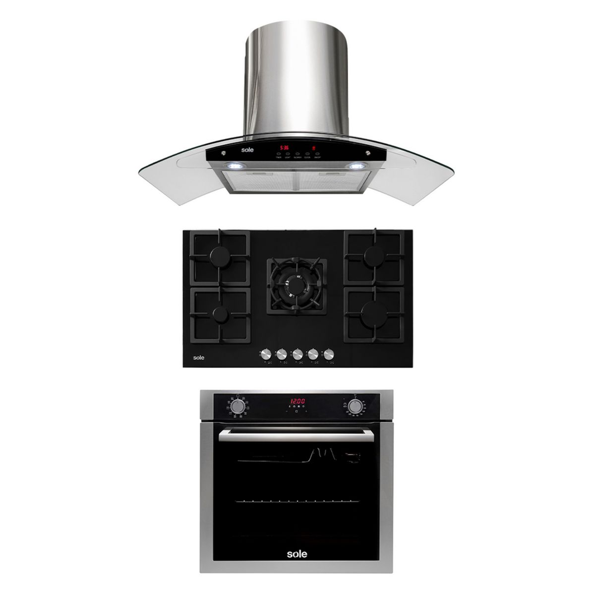 SOLE - Combo Cocina a Gas SOLCO041 + Campana Extractora TURE63CO + Horno Eléctrico SOLHO012
