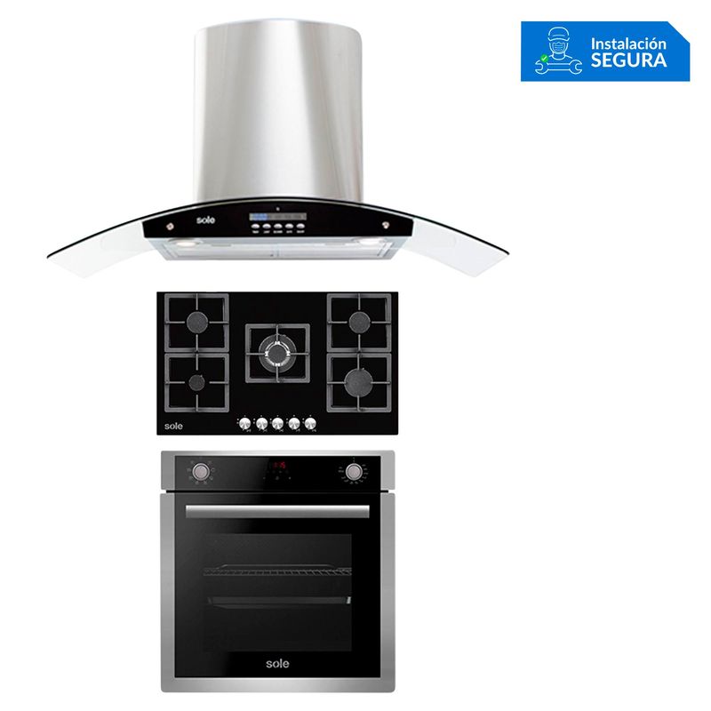 SOLE - Combo Cocina a Gas SOLCO041 + Campana Extractora TURE63CO + Horno Eléctrico SOLHO012