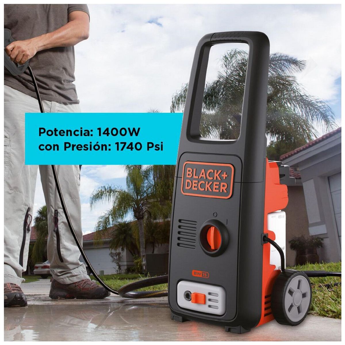 BLACK+DECKER - Hidrolavadora Eléctrica Black & Decker 1500W BW15-B2 + 8 Accesorios