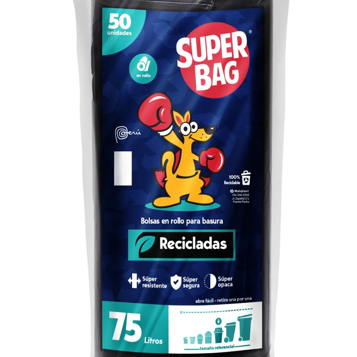SUPERBAG - Bolsa Para Basura Rollo de 75 Litros 50und
