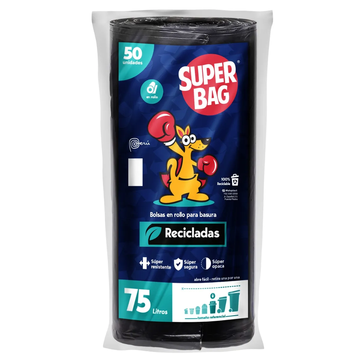 SUPERBAG - Bolsa Para Basura Rollo de 75 Litros 50und