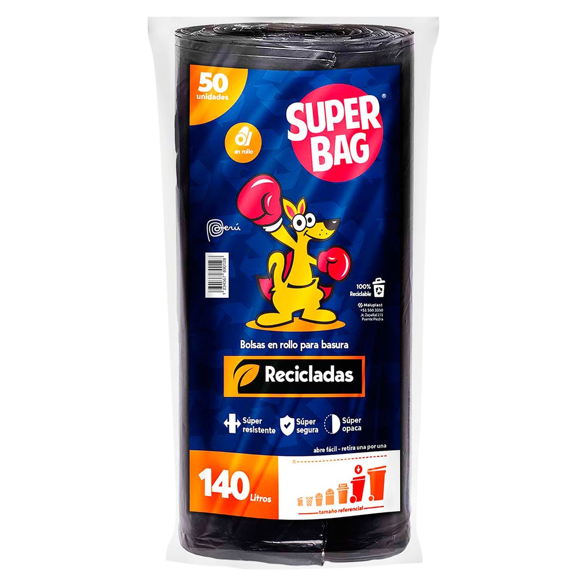 SUPERBAG - Bolsa Para Basura Rollo de 140 Litros 50und