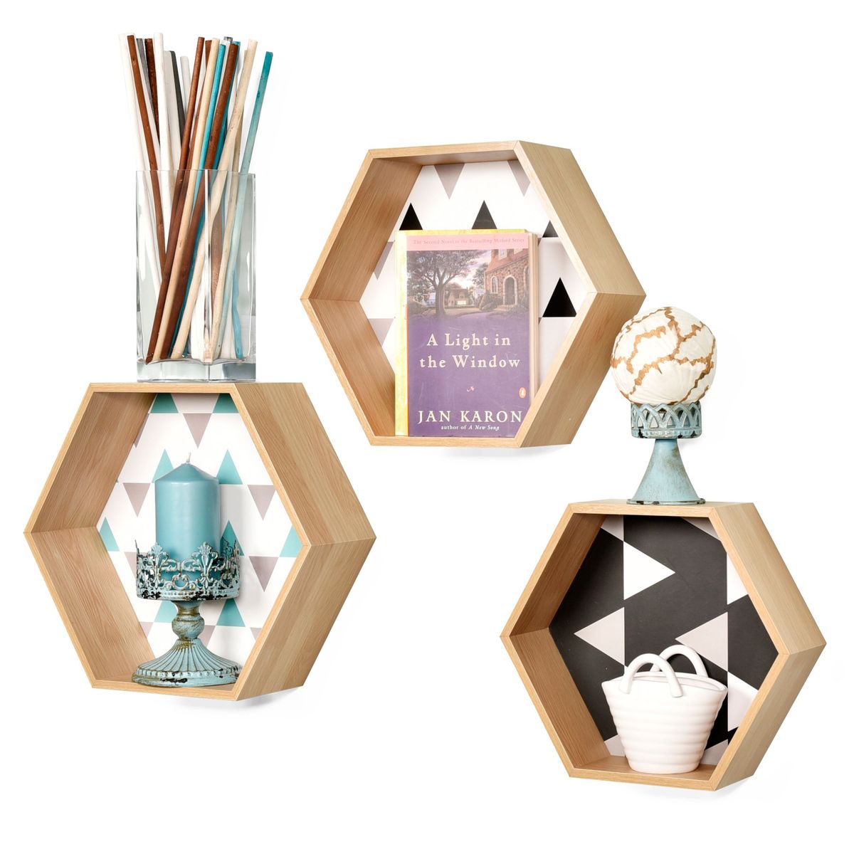 HOMY - Set 3 Repisas con Diseños Hexagonal