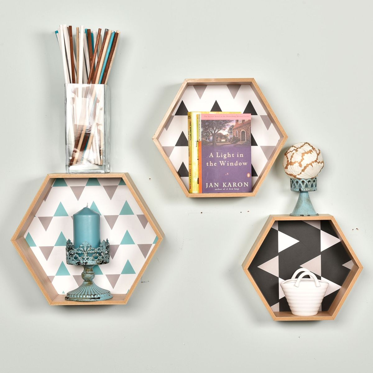 HOMY - Set 3 Repisas con Diseños Hexagonal