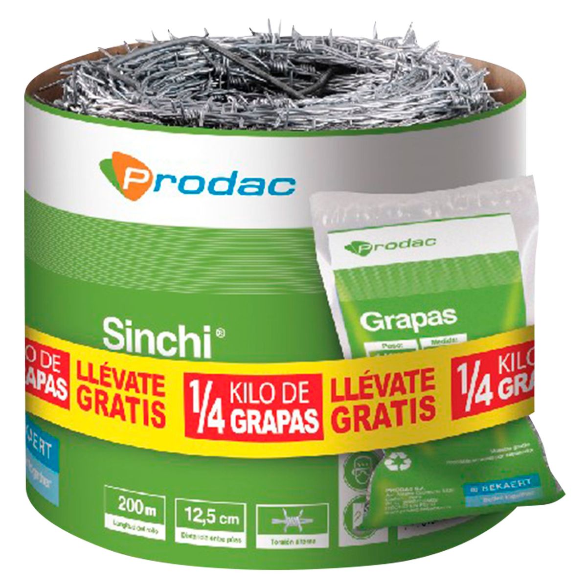 PRODAC - Alambre Púa Sinchi 200m + Grapa Sinchi 1/4kg