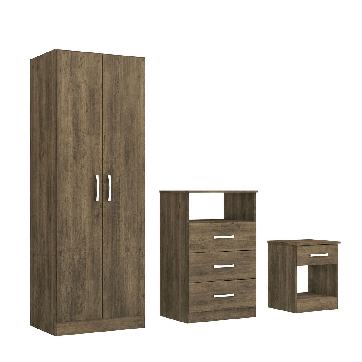 GENIALFLEX - Ropero 2 puertas + Cómoda 3 cajones + Velador