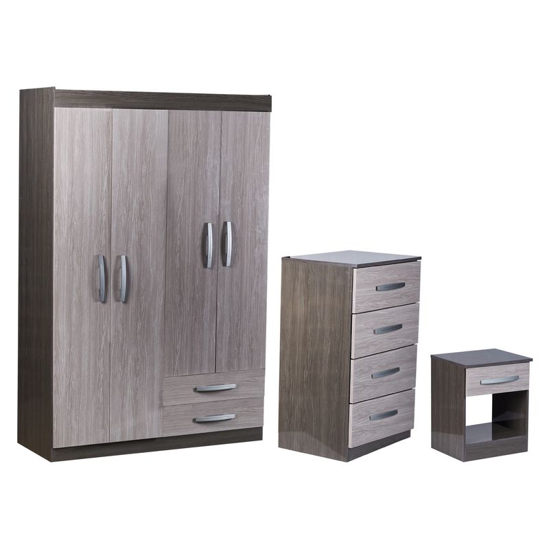 GENIALFLEX - Ropero 4 puertas 2 cajones + Cómoda 4 cajones + Velador 1 cajón