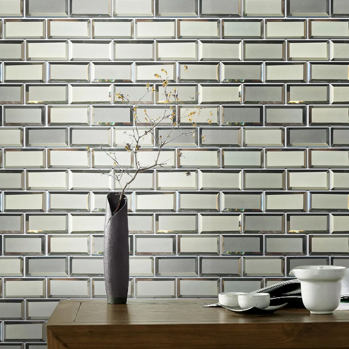 HOLZTEK - Malla Vidrio Brick Espejado Gris 30x30cm
