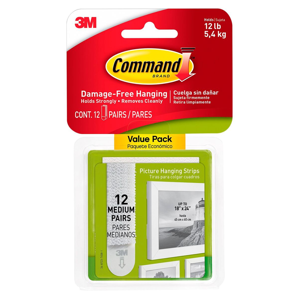 3M - Tiras Command 3M para Colgar Cuadros Medianas Blancas x 12 pares