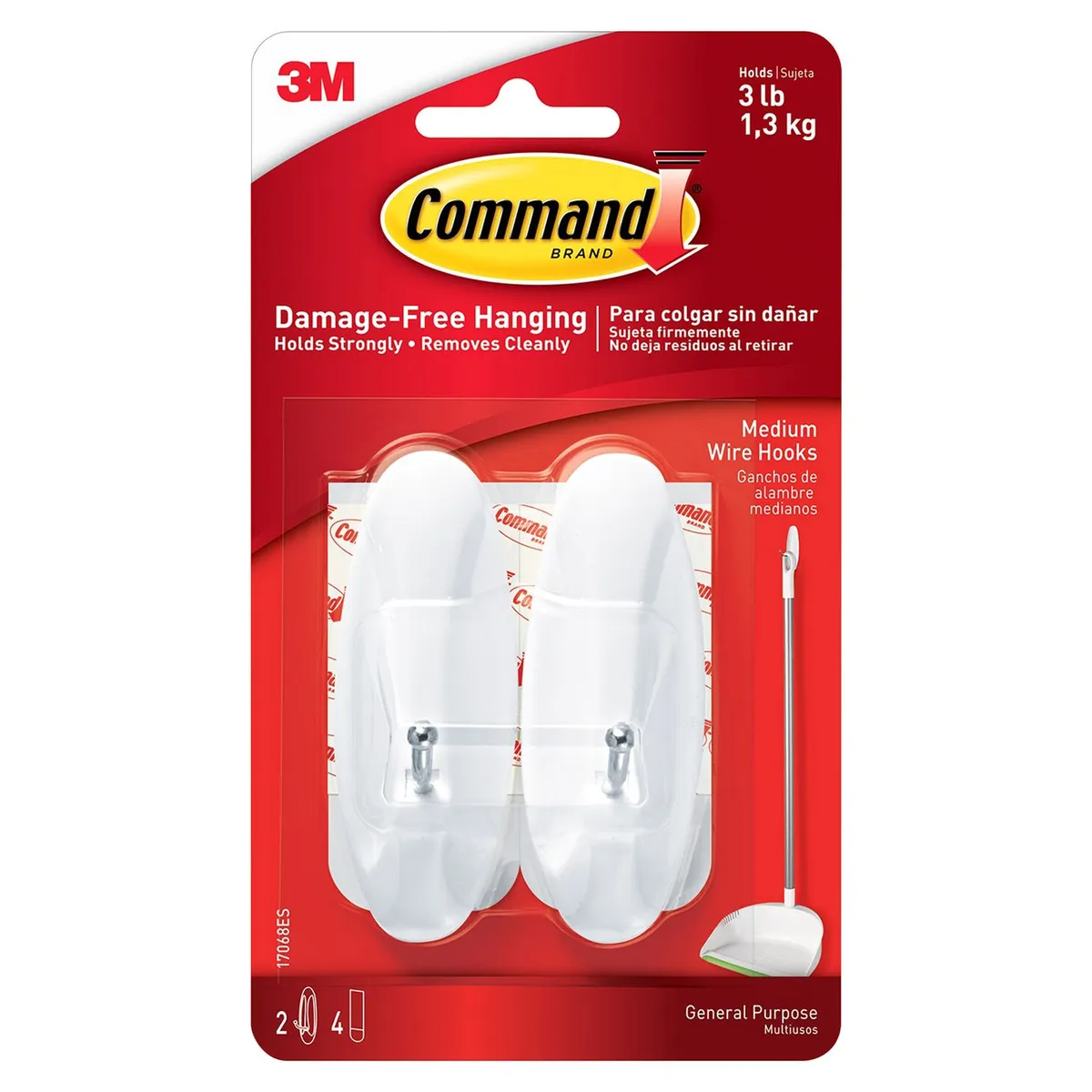 COMMAND - Gancho Command 3M Metálico para Escoba Mediano Blanco