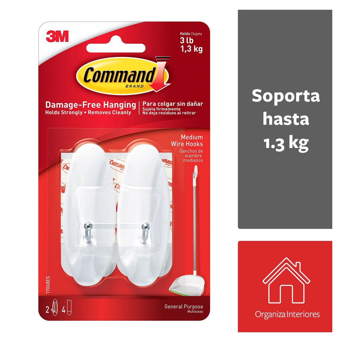 COMMAND - Gancho Command 3M Metálico para Escoba Mediano Blanco