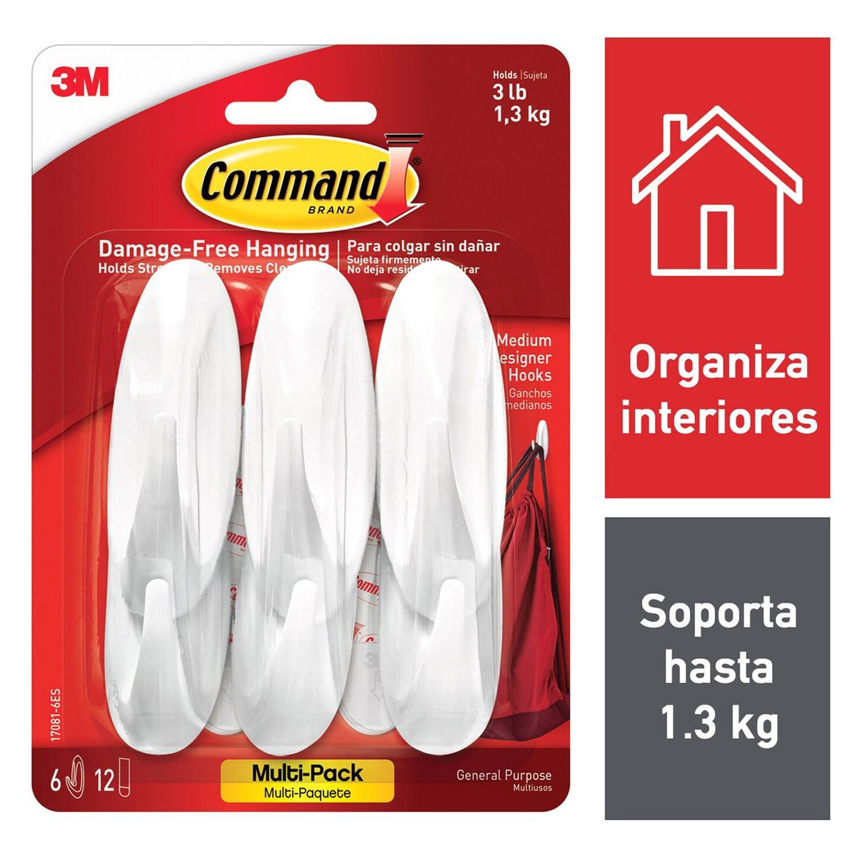 3M - Ganchos Command Value-pack, Medianos, Blanco x 6 und