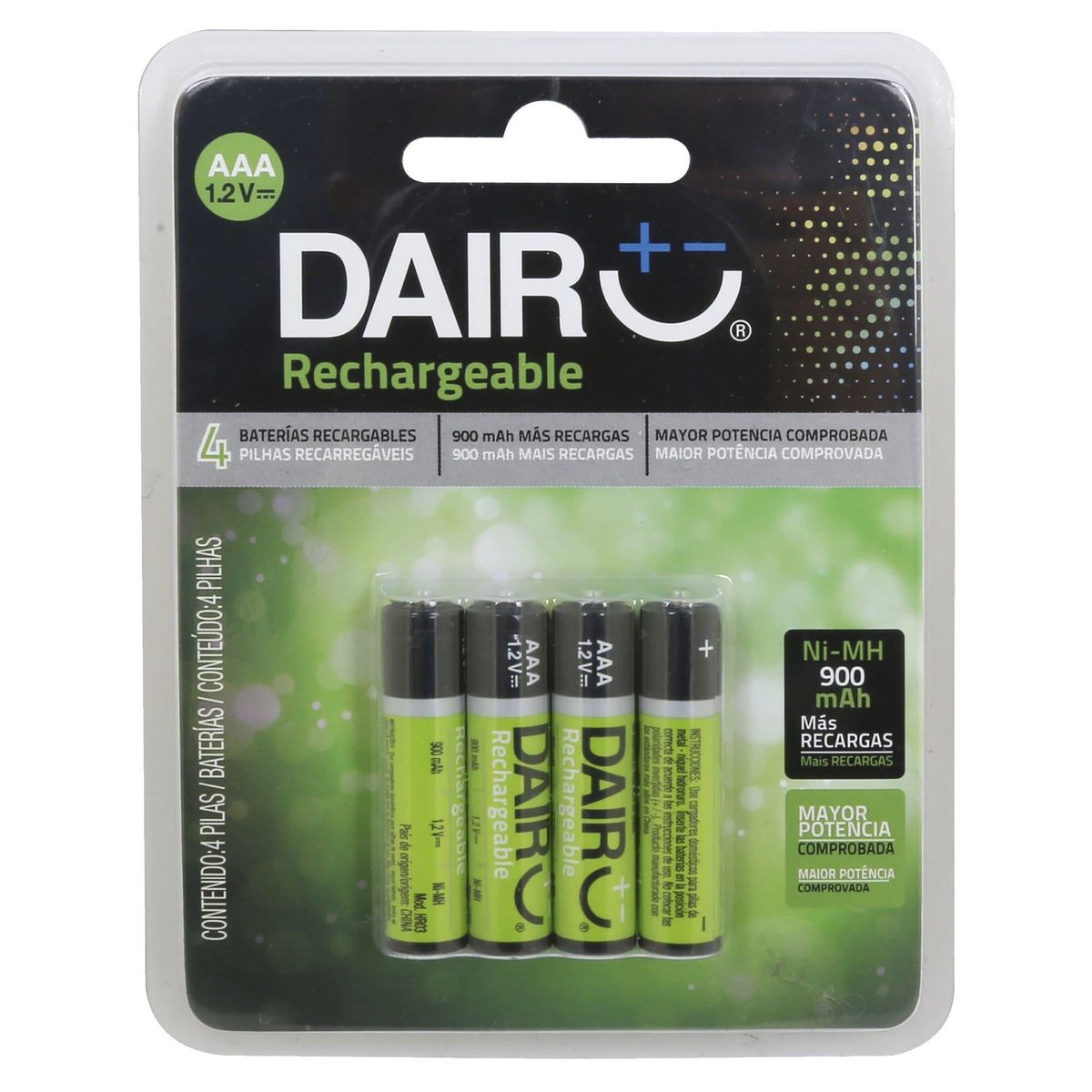 DAIRU - Pack de 4 Pilas Recargables AAA 1.2V