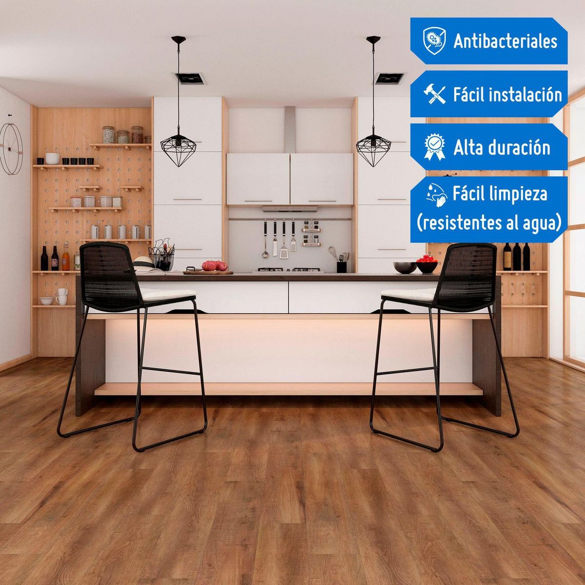 HOLZTEK - Piso SPC Hickory Marrón 4mm 124x18cm 2.2m2