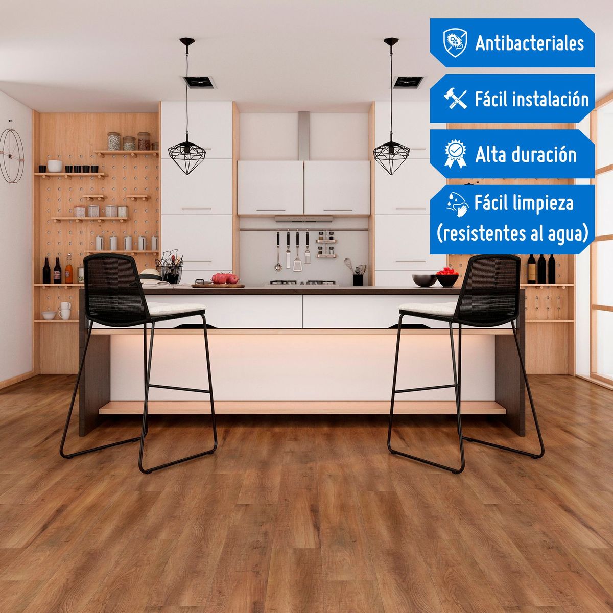 HOLZTEK - Piso SPC Hickory Marrón 4mm 124x18cm 2.2m2