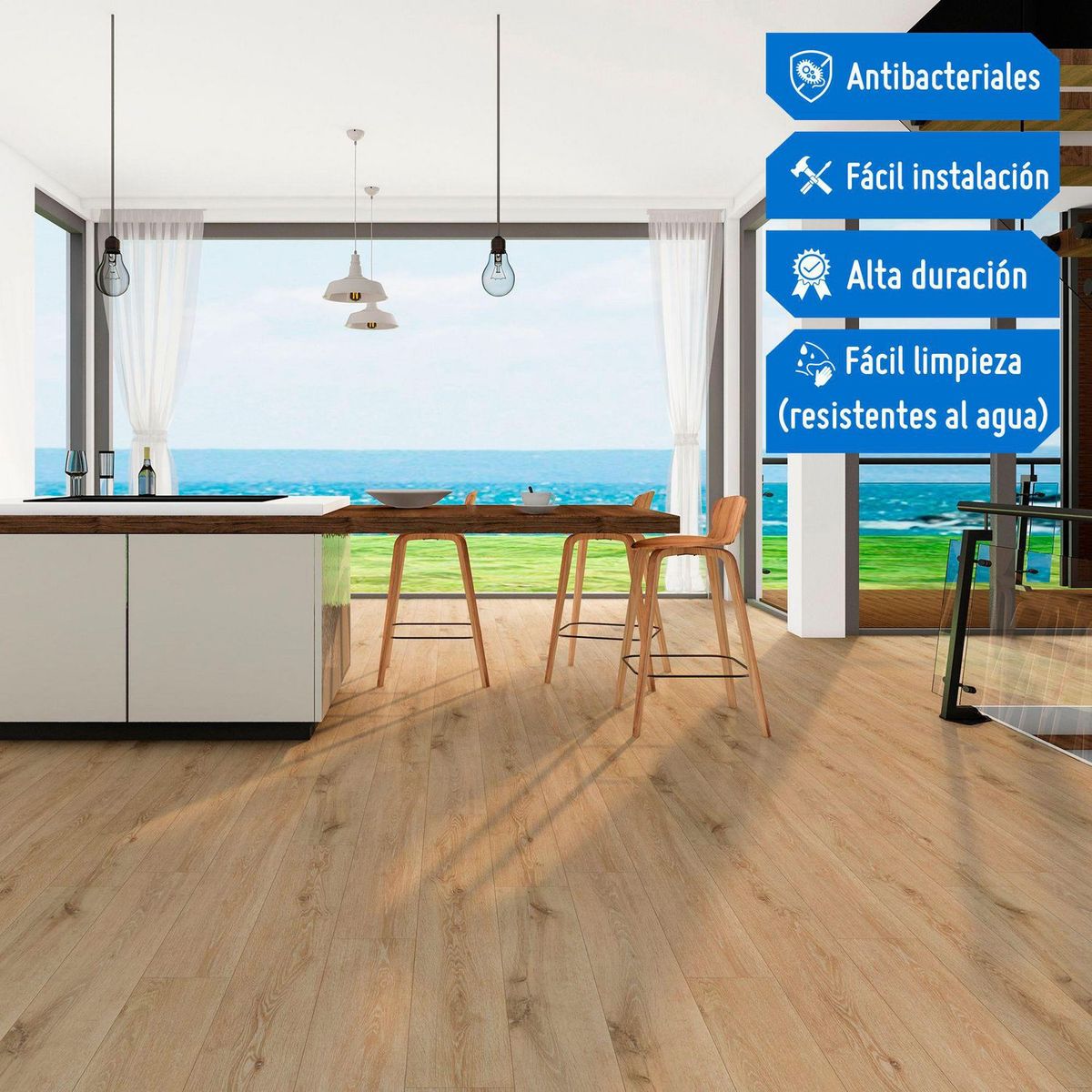 HOLZTEK - Piso SPC Natural Oak Marrón 4mm 124x18cm 2.2m2