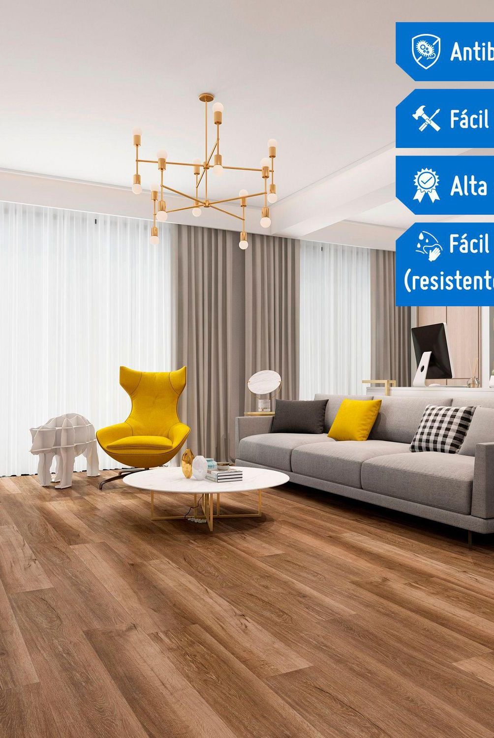 HOLZTEK - Piso SPC Yellow Oak Marrón 4mm 124x18cm 2.2m2