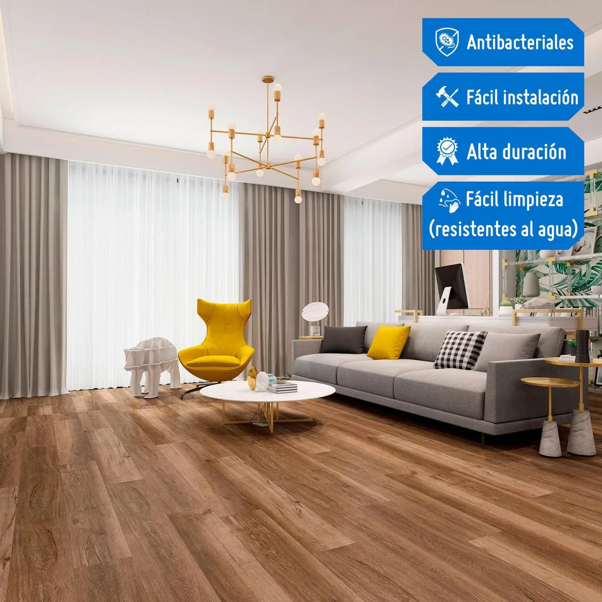 HOLZTEK - Piso SPC Yellow Oak Marrón 4mm 124x18cm 2.2m2