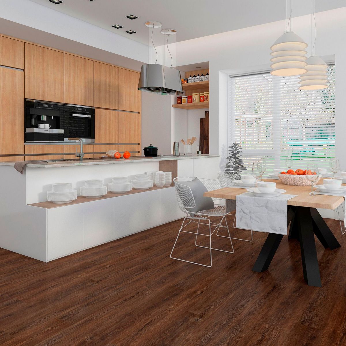 HOLZTEK - Piso SPC Hickory Dark Nogal Marrón 4mm 124x18cm 2.2m2