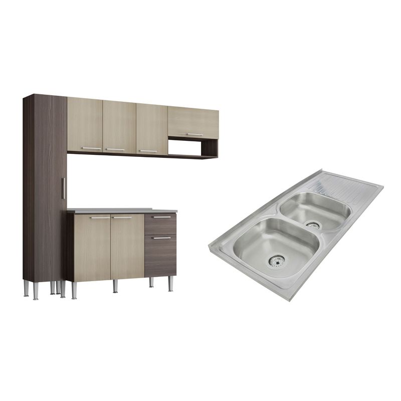  - Mueble de Cocina Pietra 225x52x200cm + Lavadero 2 Poza Escurridero Viena 120x50cm