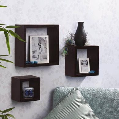 Repisa Cubo Flotante Nogal 25x25x10cm 
