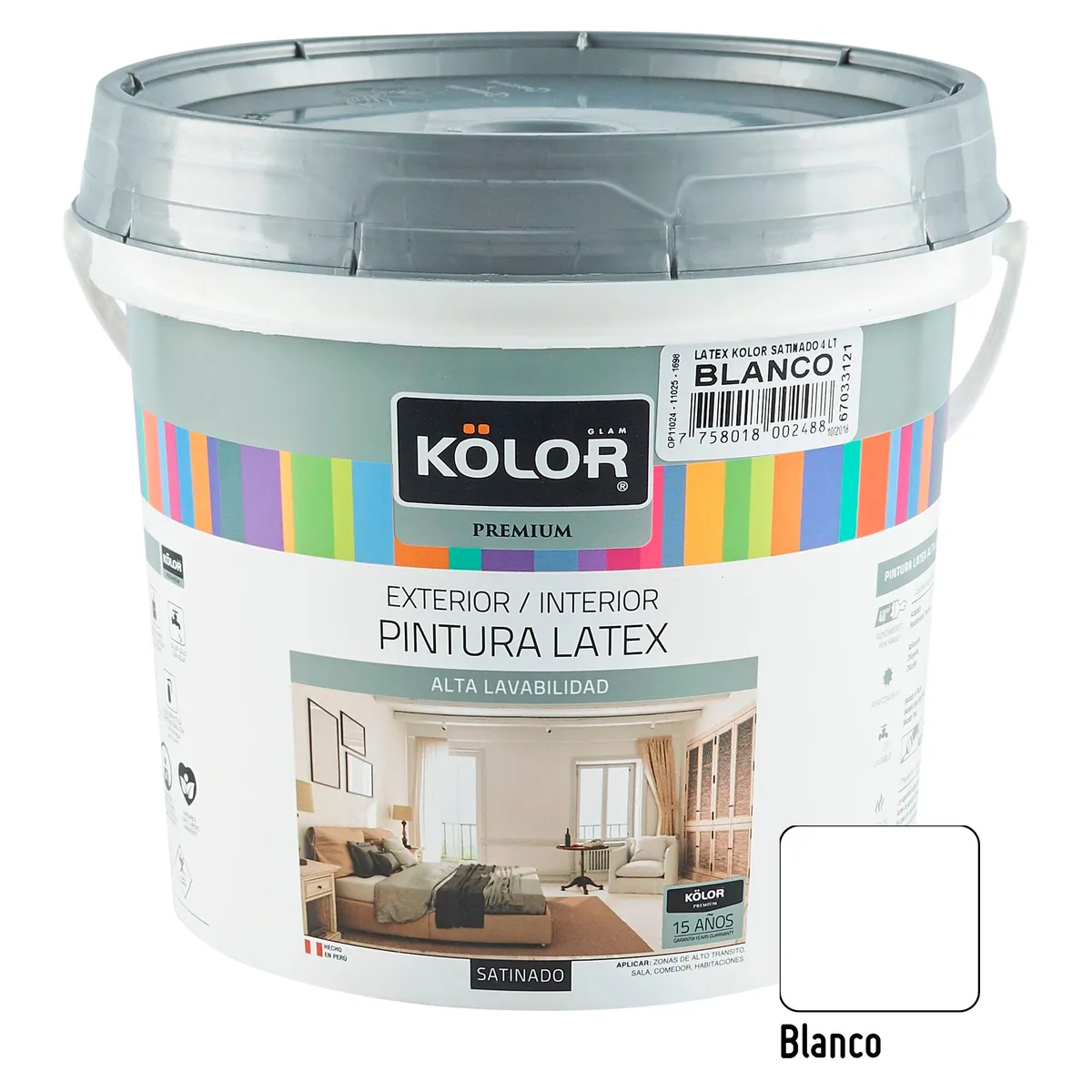 KOLOR - Pintura Látex Satinado 4L Blanco